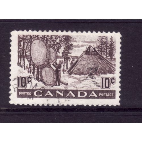 CANADA 1950 SG 432 10c DRYING FURS BROWN PURPLE FINE USED#