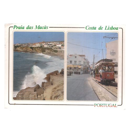 PRAIA DAS MACAS, COSTA DE LISBOA, PORTUGAL used vintage postcard 1990 postmark =