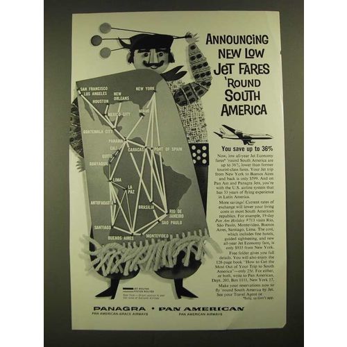 1961 Panagra Pan American Airlines Ad - New Low Jet Fares