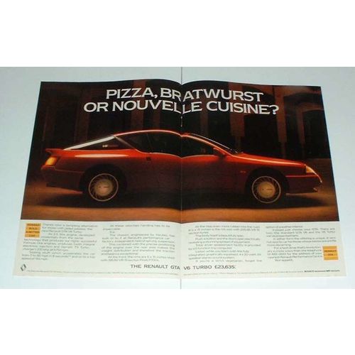 1986 2-page Renault GTA V6 Turbo Car Ad!
