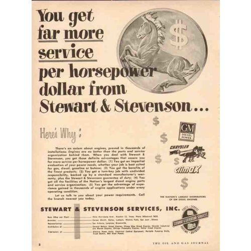 STEWART STEVENSON SERVICES INC 1954 more horsepower dollar vintage ad