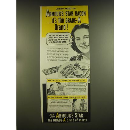1939 Armour's Star Bacon Ad - Always insist on Armour's Star Bacon