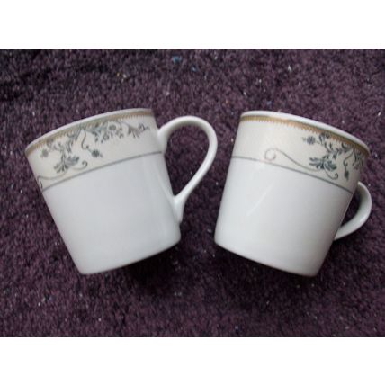 PAIR OF FINE PORCELAIN CUPS GREY VINE GILT TRIM **GC**