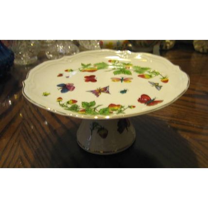 SNACK TIDBIT PEDESTAL COMPOTE SERVER DISH BUTTERFLIES STRAWBERRY STRAWBERRIES