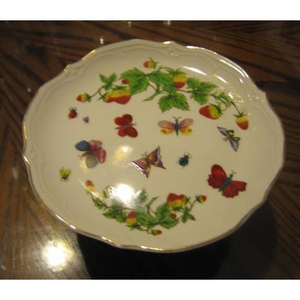 SNACK TIDBIT PEDESTAL COMPOTE SERVER DISH BUTTERFLIES STRAWBERRY STRAWBERRIES