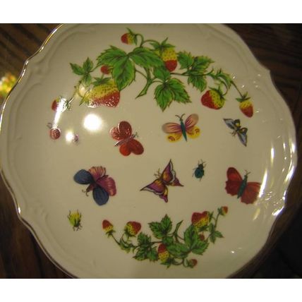 SNACK TIDBIT PEDESTAL COMPOTE SERVER DISH BUTTERFLIES STRAWBERRY STRAWBERRIES