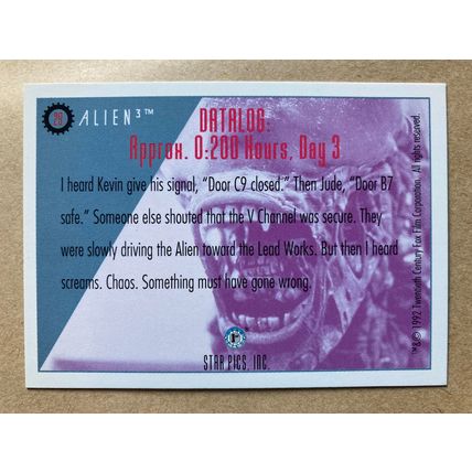Alien3 Base trading card # 29 Alien Stalking (A) 1992 Star Pics Dark Horse