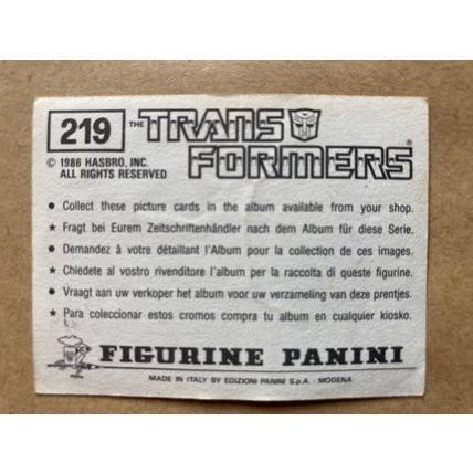 Transformers Sticker # 219 (A) unused 1986 Panini Hasbro