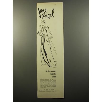 1950 Jane Engel Gros de Londres Hostess Gown Ad - So-nice-to-come home-to