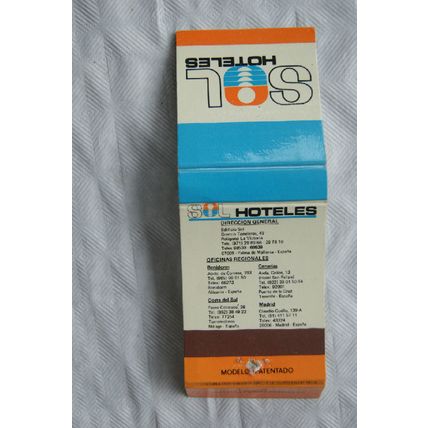 Matchbook cover SOL Hoteles Spain ref.1