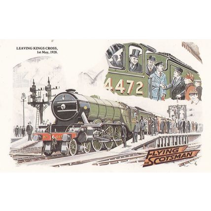The Flying Scotsman Train Leaves Kings Cross Station in 1928 Postcard