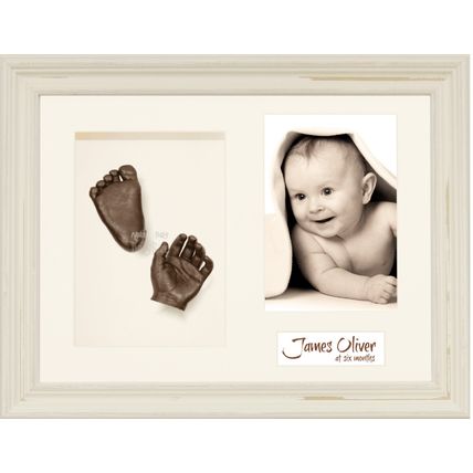 New Unisex Gift Baby Casting Kit Bronze Hands & Feet 3D Shabby Chic Cream Frame