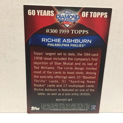 2011 Topps MLB Philadelphia Phillies Richie Ashburn 60 Years of Topps Card