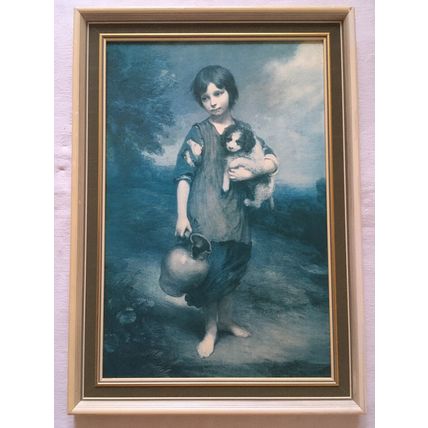 COTTAGE GIRL WITH DOG by Thomas Gainsborough Vintage Framed Print On Board BOOTS