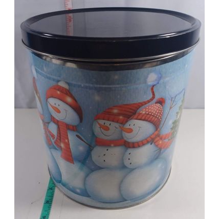 Vintage Snowman Family Tin. 9 Diameter x 9 Deep. Great For Gifting good