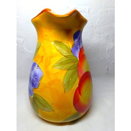 Hand Painted Juice/Tea Pitcher! 7" Ceramic/Porcelain - Floral/Fruit Pattern