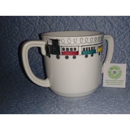 ROSTRAND SWEDEN DOUBLE HANDLED TRAIN PORCELAIN MUG TODDLERS SIPPY CUP