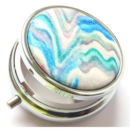 Glitter Pill Box Blue, White, Grey & Purple Swirls Round 2 CM Christmas Gift