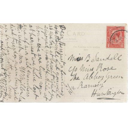 VALENTINES POSTCARD A NORFOLK COTTAGE -HUNTINGDON- DEATH & HARVEST C1928 - 233