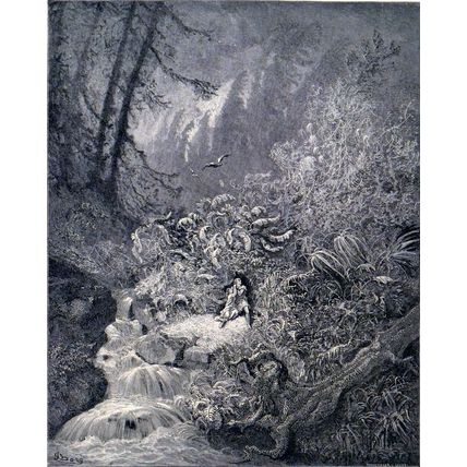 STORM IN THE FOREST 1885 Gustave Doré - Chateaubriand ANTIQUE ENGRAVING