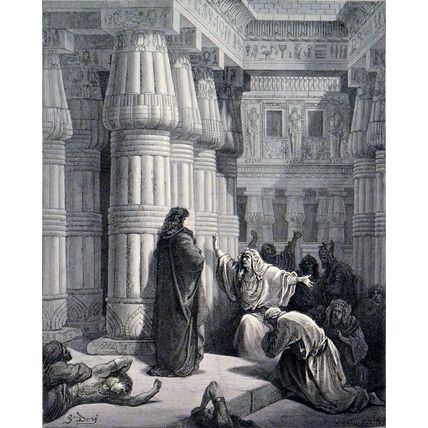 EGYPTIANS URGE MOSES TO DEPART 1885 Gustave Doré - Pannemaker ANTIQUE ENGRAVING