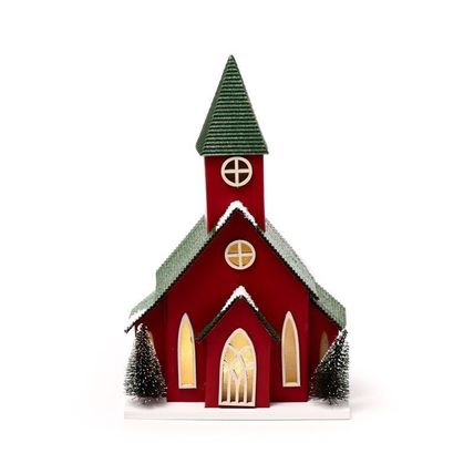 Church LED Christmas Decoration Green Roof & Red Walls 25 CM Gift Festive