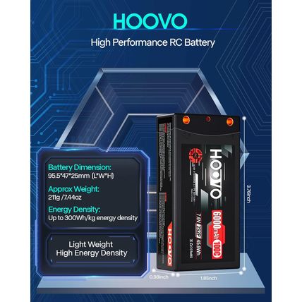 HOOVO 2S 100C 6000Mah 7.6V RC Shorty Lipo Battery High-Voltage Hard Case with T