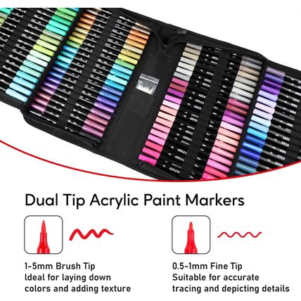120 Colors Acrylic Paint Markers, Dual Tip Fine and Brush Tips Pens Contain 24 M