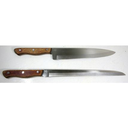 Vintage MAXAM Steel 9" Kitchen Chef's and 10.5" Slicing Knife w/ Wooden Handles