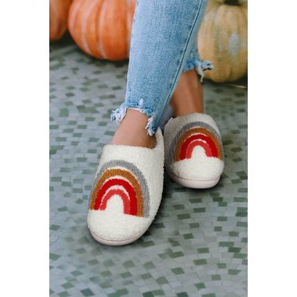 Bright White Rainbow Plush Winter Home Slippers