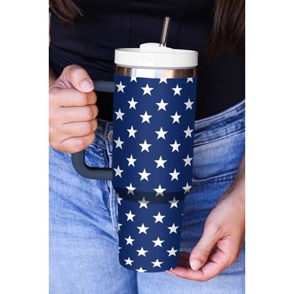 Sail Blue Star Printed Thermos Cup with Handle 40oz