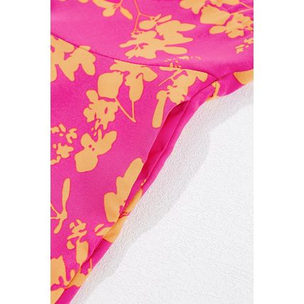 Pink Floral Print Drawstring Tunic Flowy Short Dress