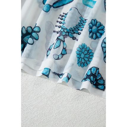 Sky Blue Western Turquoise Printed Crewneck Slim Fit Tee