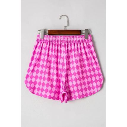 Pink Geometric Print Active Casual Shorts with Slits