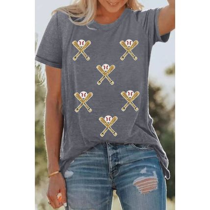 Gray Sequined Game Day Casual Tee