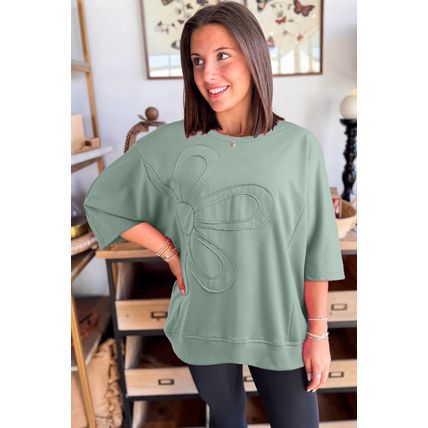 Clearly Aqua Floral Patched Half Sleeve Tunic Top