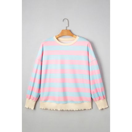 Sky Blue Stripe Drop Shoulder Crewneck Plus Size Sweatshirt