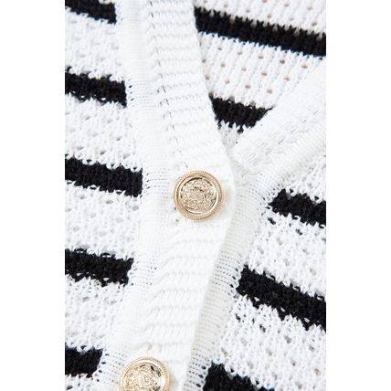 Black Stripe V Neck Gold Buttons Elegant Sweater Vest