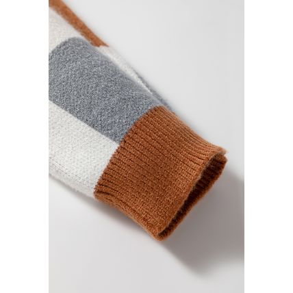 Brown Plus Size Checkered Crewneck Sweater