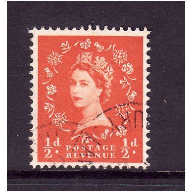 GREAT BRITAIN 1952 SG515 QEII TUDOR 1/2d ORANGE RED FINE USED #6