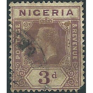 Northern Nigeria 1914 SG5 3d Purple/Yellow WHIT Back, Pulled Corner Perf ....