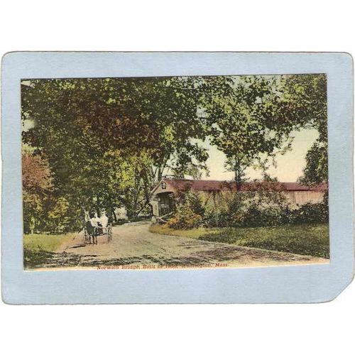MA Huntington Covered Bridge Postcard Norwich Bridge Built 1856 w/Horse & ~212