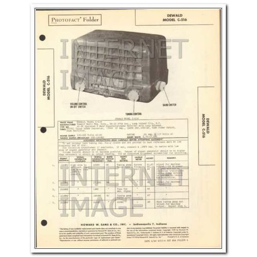 DEWALD model B-516 5 tube AM SW radio receiver Sams Photofact manual