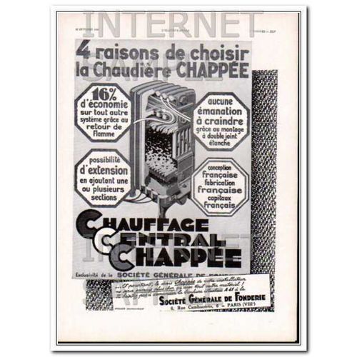 SOCIETY GENERAL OF FOUNDRY 1930 French central heating vintage ad