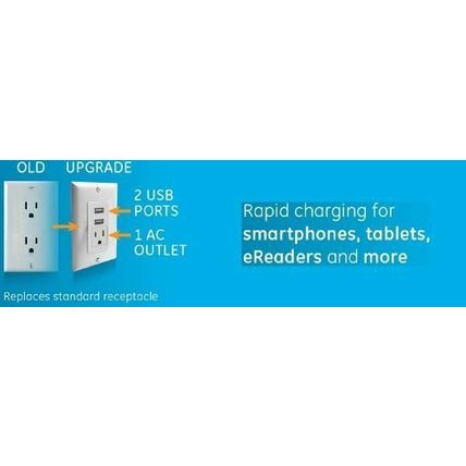 GE 2 USB + 1 AC In-Wall Receptacle - White