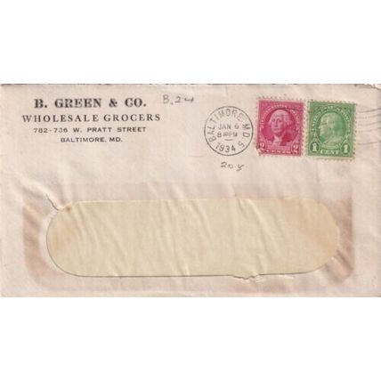 United States 1934 B.Green & Co.Baltimore MD Cover Baltimore cancel VGC