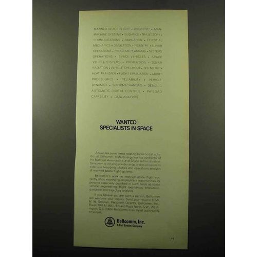 1969 Bellcomm Inc. Ad - Wanted: Specialists in Space