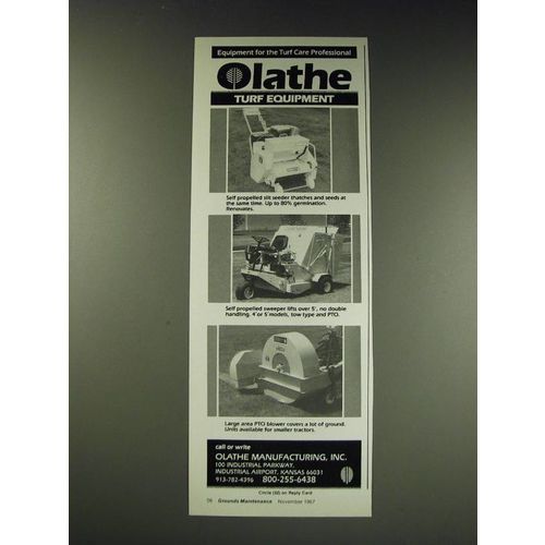 1987 Olathe Turf Equipment Ad - Slit Seeder, Sweeper and PTO Blower