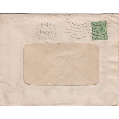 GB 1932 cover from Manchester windowed nice 0.5d green stamp see rest