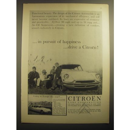 1959 Citroen Car Ad - in pursuit of happiness ..drive a Citroen